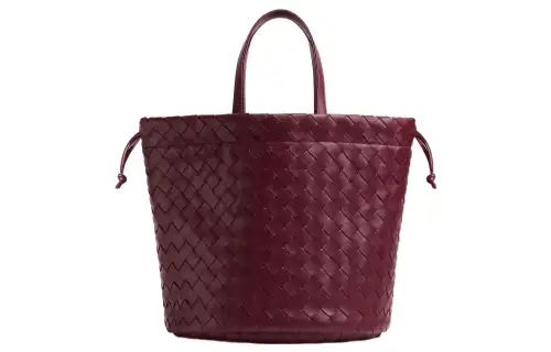 Bottega Veneta Lambskin Bucket Bag Handbag Small Women's Burgundy