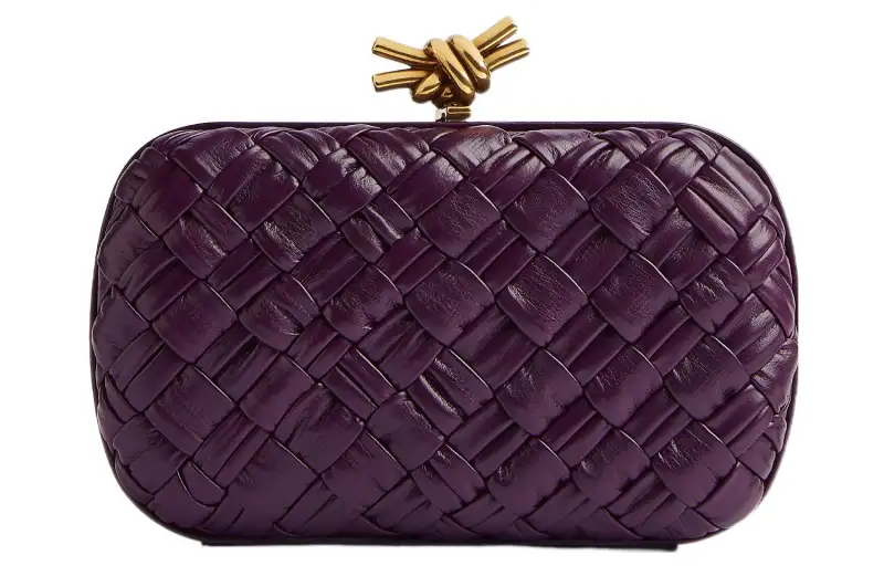 Bottega Veneta KNOT Calfskin Golden Mouth Bag Evening Clutch Bag Women's Purple