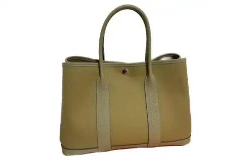 HERMES Garden Party Canvas With Negonda Calfskin Handbag Women's Dusty Gray