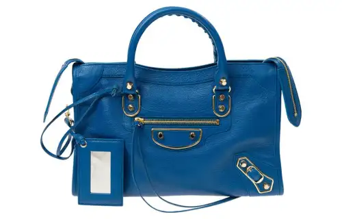 Balenciaga Cow Leather Zip Closure Handbag Women's Blue