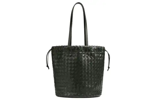 Bottega Veneta Lambskin Bucket Bag Handbag Medium Women's Dark Green