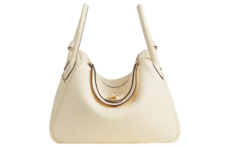 HERMES Lindy Clemence Bullock Leather Handbag 30 Women's I2 Nata Cream White
