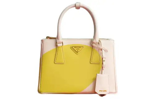 PRADA Galleria Killer Bag Leather Shoulder Bag, Crossbody Bag, Handbag Small Women's White/Yellow