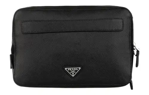 PRADA Cow Leather Wrist Bag Clutch Regular Men's Black