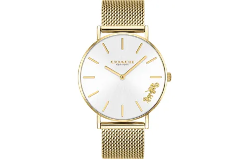 COACH Perry Wrist Watches Quartz Movement Stainless Steel Strap Gold Dial Women's Watch