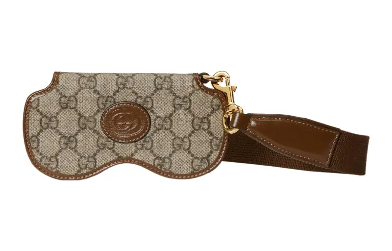 GUCCI Canvas With Leather Eyeglass Pouch Women's Brown