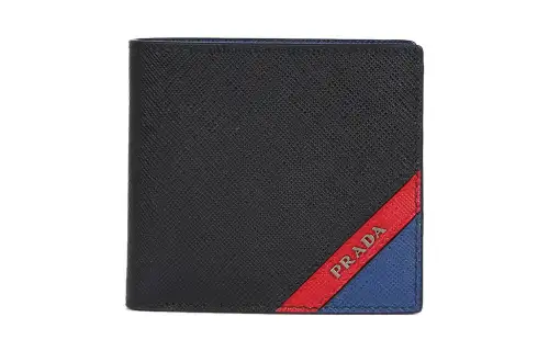 PRADA Cow Leather Card Holder, Wallet Regular Men's Black/Blue
