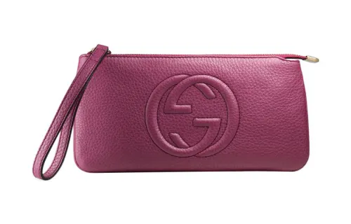 GUCCI Leather Wrist Bag, Wallet, Coin Purse Women's Dark Pink