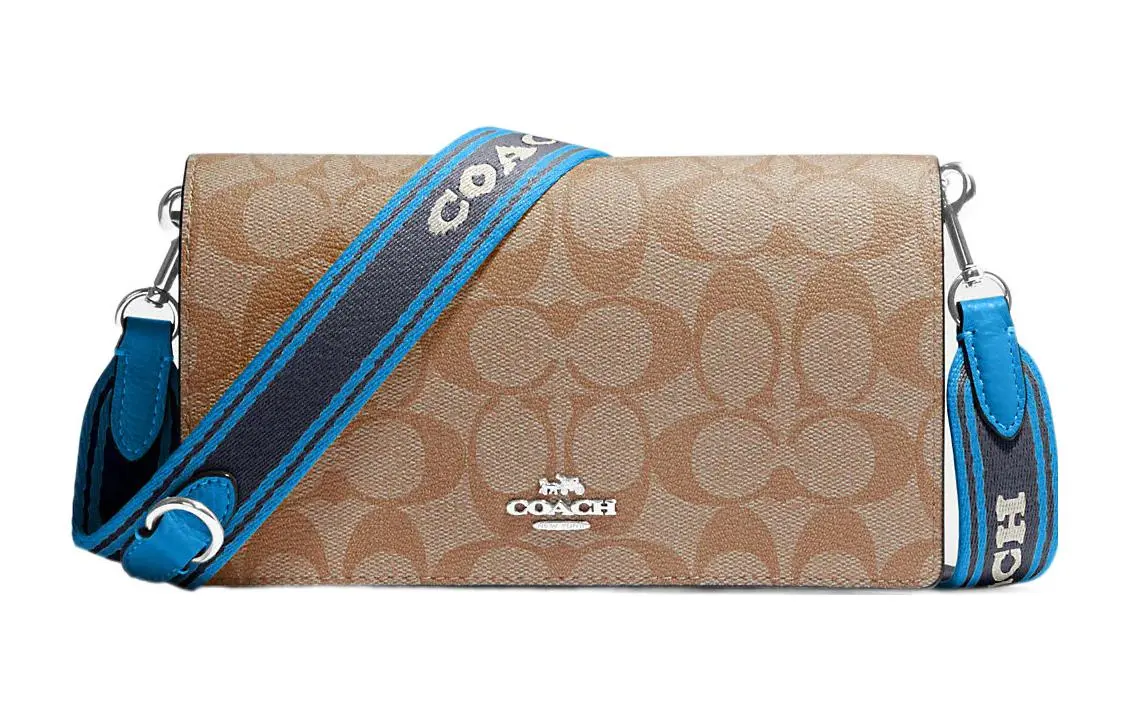 COACH Anna Canvas With Leather Envelope Bag, Shoulder Bag Small Women's Brown & Blue