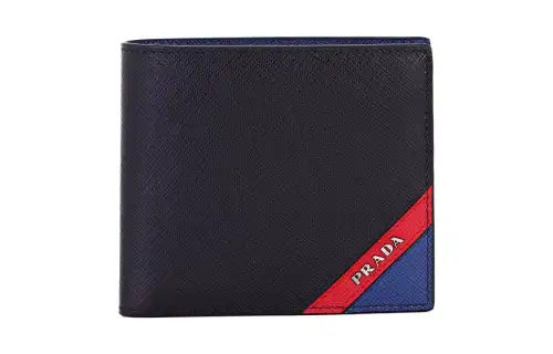 PRADA Cow Leather Card Holder, Wallet Regular Men's Black/Blue