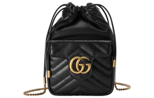 GUCCI Marmont Leather Bucket Bag, Shoulder Bag, Crossbody Bag Mini Women's Black