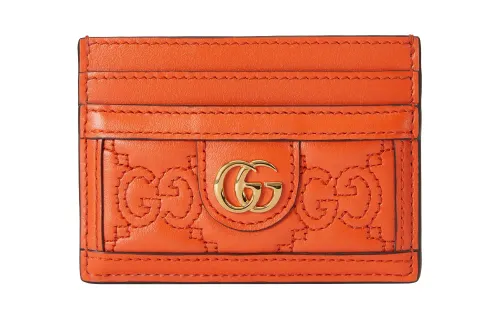 GUCCI GG Matelassé Leather Card Holder Small Women's Orange