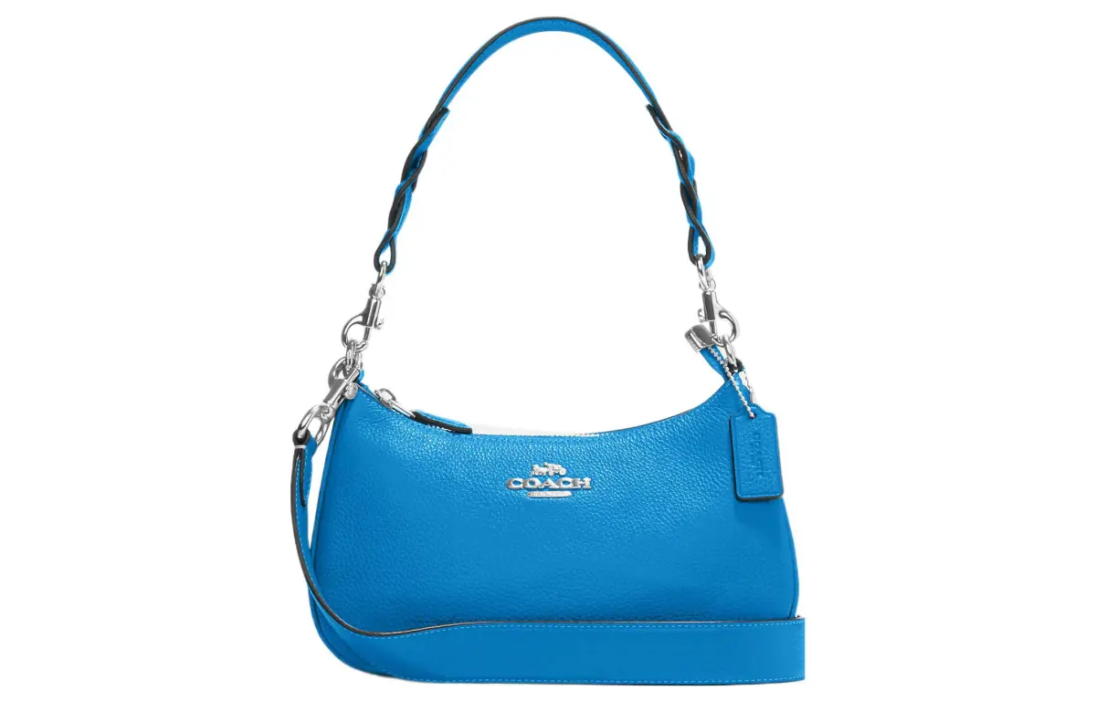 COACH Teri Coated Canvas With Pebbled Leather Portable Crossbody Bag, Shoulder Bag Women's Blue