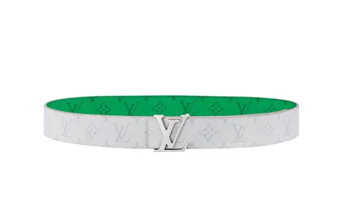 LOUIS VUITTON Initiales Canvas Metal Parts Leather Belts Men's White/Green Width 4cm