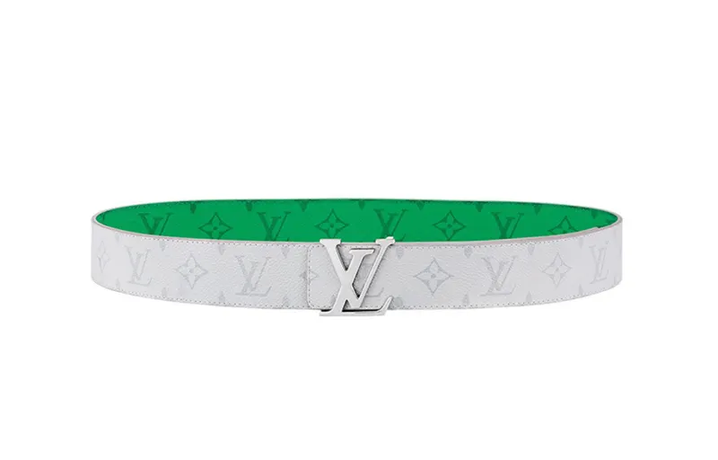 LOUIS VUITTON Initiales Canvas Metal Parts Leather Belts Men's White/Green Width 4cm
