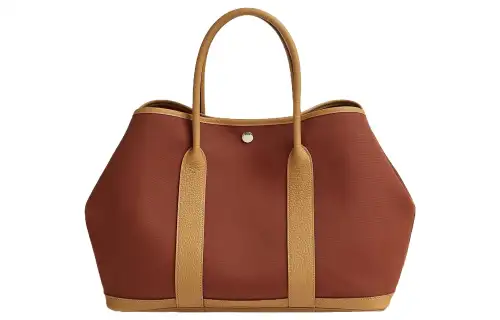 HERMES Garden Party Officier Canvas With Negonda Calfskin Handbag 36 Women's Red & Brown