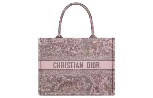DIOR Embroidery Tote Bag, Shopping Bag, Handbag Medium Women's Gray/Pink