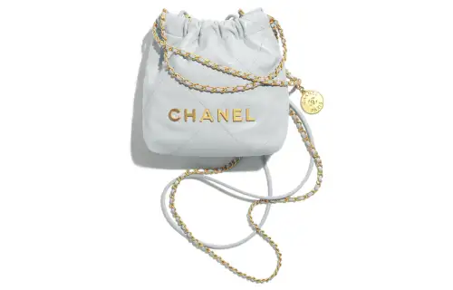 CHANEL 22Bag Calfskin Bucket Bag, Shoulder Bag, Crossbody Bag Mini Women's Light Gray Blue