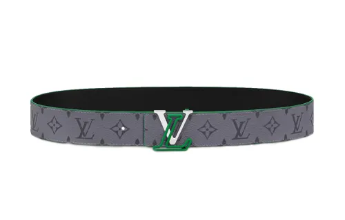 LOUIS VUITTON Monogram Eclipse Leather Belts Unisex Green/Gray Width 4cm