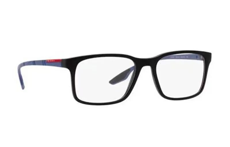 PRADA Letter Print Plate Frame Square Eyeglass Frames Men's Black