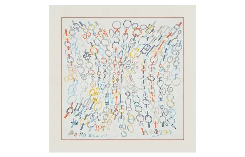 HERMES Hermès metal buckle style twill scarf women's white/blue/coral