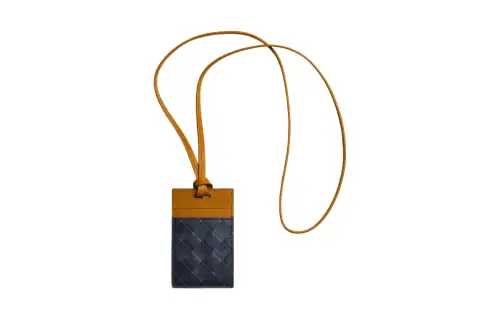 Bottega Veneta Intrecciato Calfskin Card Holder Men's Dark Blue/Brown