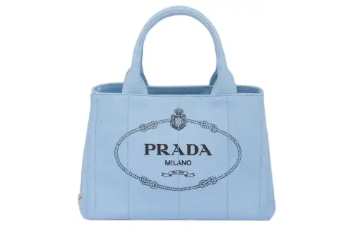 PRADA Fabric Denim Tote Shopping Bag, Shoulder Bag, Crossbody Bag, Handbag Small Women's Sky Blue