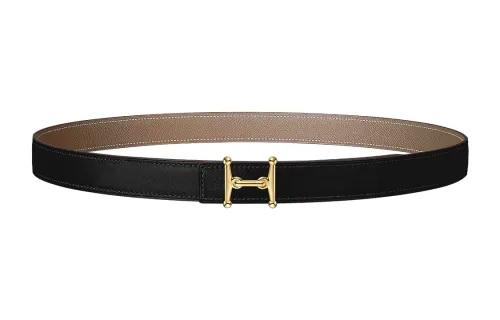 HERMES Mors Gold Plated Calfskin Leather Belts Women's Width 2.4cm