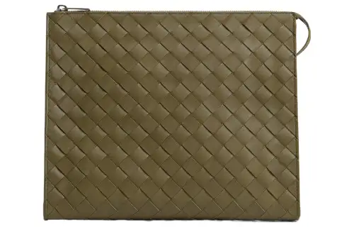 Bottega Veneta Calfskin Clutch Men's Brown Green