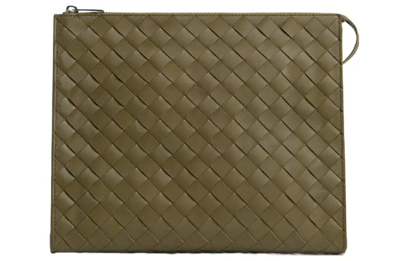 Bottega Veneta Calfskin Clutch Men's Brown Green