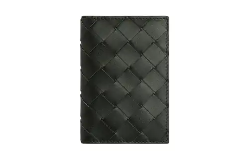 Bottega Veneta Calfskin Card Holder Men's Dark Green/Stone Green
