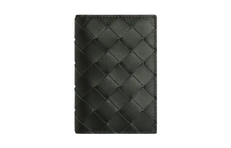 Bottega Veneta Calfskin Card Holder Men's Dark Green/Stone Green