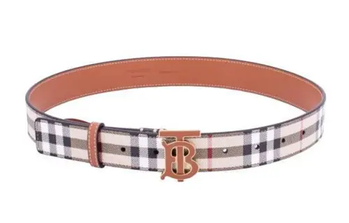 checked monogram-plaque leather belt