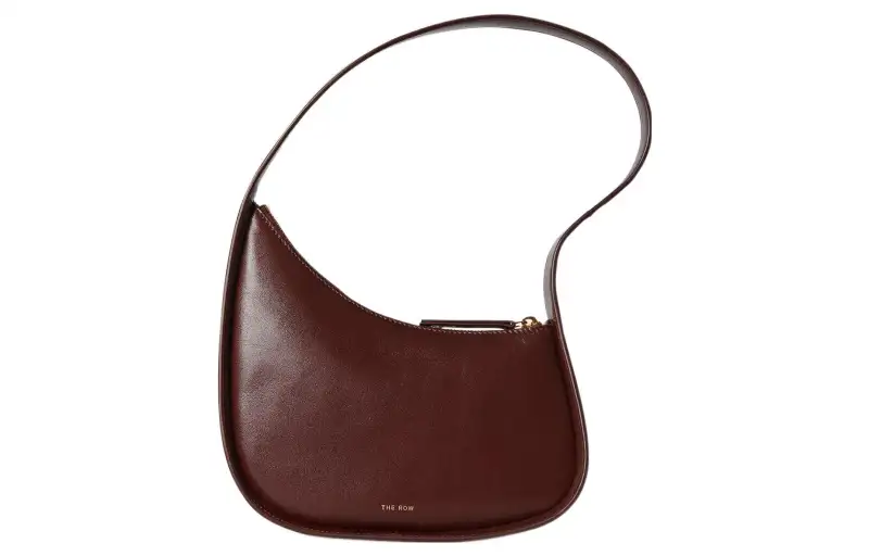 THE ROW Curved Zip Closure Calfskin Handbag, Shoulder Bag Women's Burgundy
