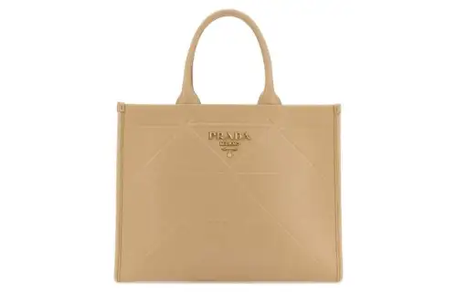 PRADA Leather Tote Bag, Shopping Bag, Handbag Medium Women's Beige Yellow