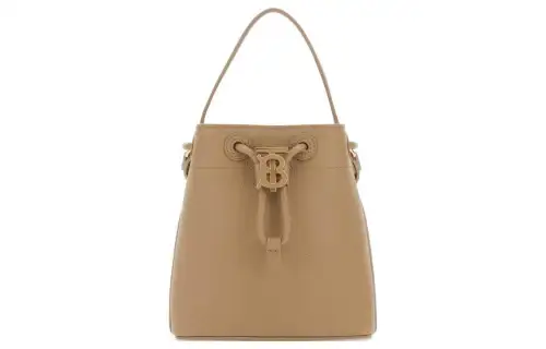 Burberry Leather Bucket Bag, One Shoulder Handbag Small Women's Beige
