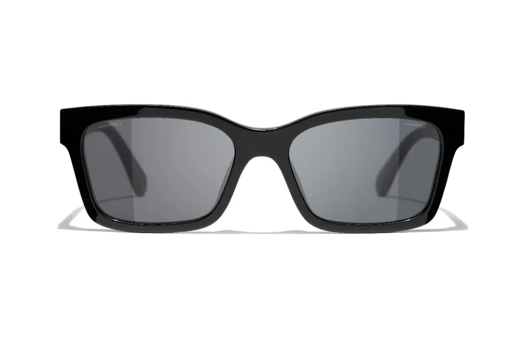 CHANEL Plate Frame Irregular Shape Sunglasses Unisex Black
