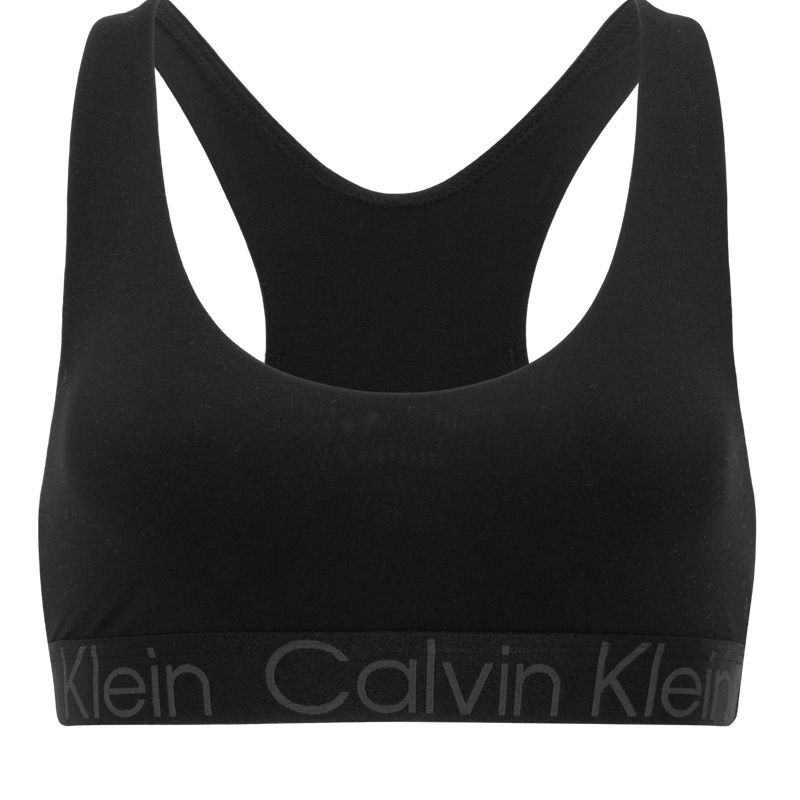 CALVIN KLEIN Letter Printed Fashion Two-Wear Removable Padded Jacquard Comfortable Wireless Light Sports Vest Bra Women's Space Black
