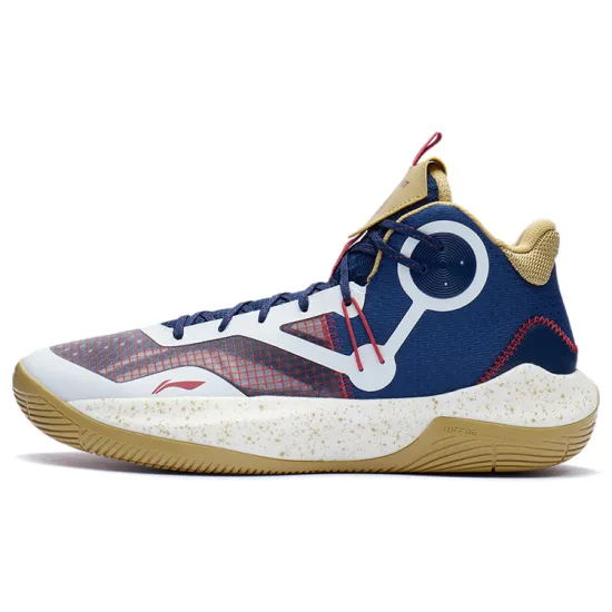 LINING Sonic 9 Team Basketball Shoes Men Mid-Top Royal Blue/White/Almond Yellow