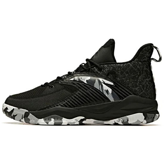 Anta Cushioned Wear Resistant Slip Resistant Mid Top Basketball Shoes Men's Black White Gray