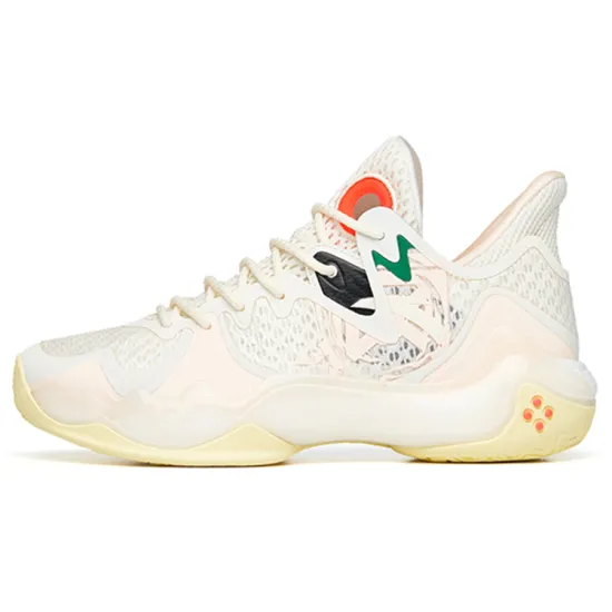 ANTA Shock Wave 4 Basketball Shoes Women's Low-Top Light Beige/Fluorescent High Light Pink