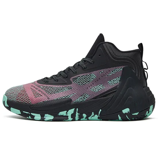 Erke Cushioning Wear Resistant Mid Top Performance Basketball Shoes Men's Black Purple Green