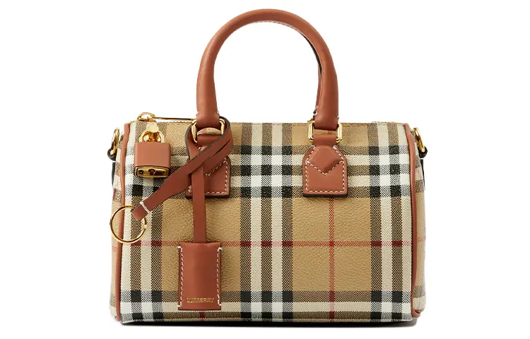 Burberry Pu Bowling Bag, Shoulder Bag, Crossbody Bag, Handbag Mini Women's Archive Beige/Heather Brown