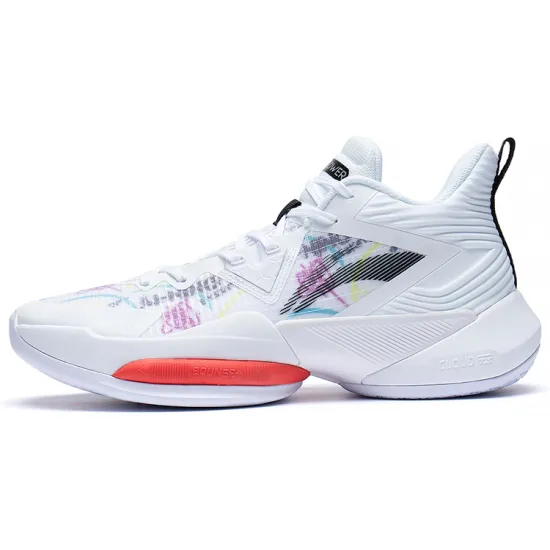 LINING Power Basketball Shoes Men Mid Top Standard White/Black/Red