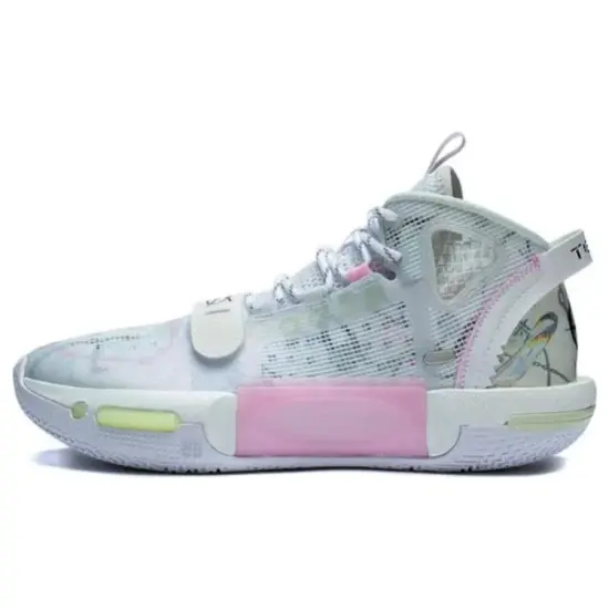 LiNing Shadow 4 V2 Cushioning Anti Slip And Wear Resistant Mid Top Basketball Shoes Gray Pink