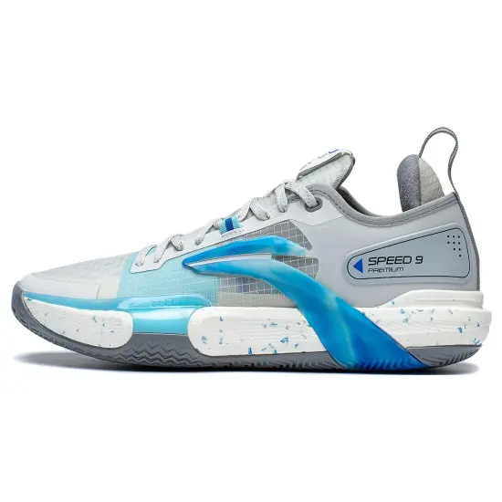 LINING Speed 9 Premium Basketball Shoes Men Low-Top Gray Blue