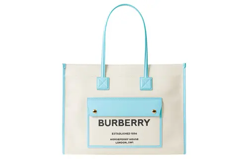 Burberry Leather Tote Bag, Shopping Bag, Handbag Women's Beige/Sky Blue