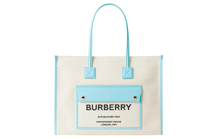 Burberry Leather Tote Bag, Shopping Bag, Handbag Women's Beige/Sky Blue
