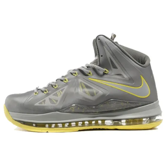 Nike Lebron 10 Basketball Shoes Men High-top Sports Gray / Olive Gray / Electronic Yellow
