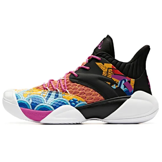 ANTA Basketball Shoes Men Mid-Top Black/Orange Yellow/ANTA Purple
